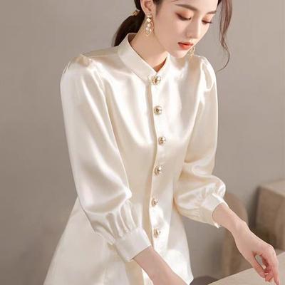 Spring French Super Beautiful Tops Are Unique, Beautiful, Light and Luxurious, Age-reducing Fashion Acetic Satin Shirt
