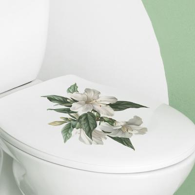 Yousheng White Lily Leaves Toilet Sticker Removable Self-adhesive Waterproof PVC Living Room Wall Art Floral Bathroom Toilet Lid Decoration Decal