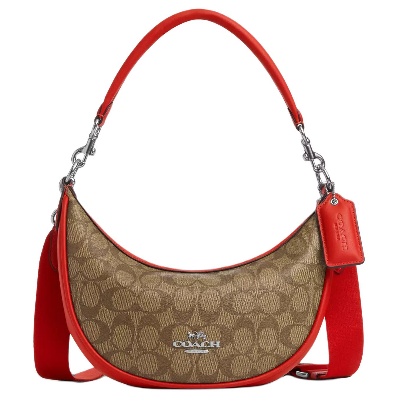 

Coach Aria 26 Classic Monogram Top Zip Closure Coated Canvas And Leather Tote Shoulder Bag Medium Women bags Silver Khaki Miami-Red CR283-SVUC3 Basic Set (Bag+Dust Bag)