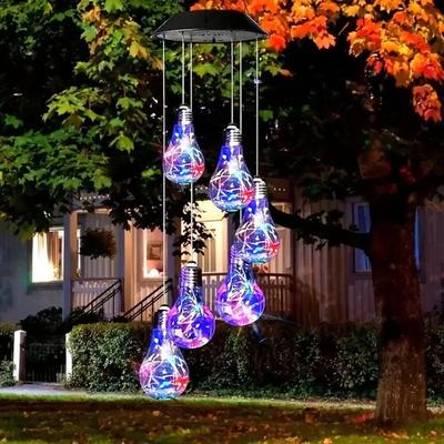 1 Pack Colorful Lights Solar Bulb Wind Chimes Hanging 6 LED Pendants Solar Windchimes Lamps for Home Garden Outdoor Decorations