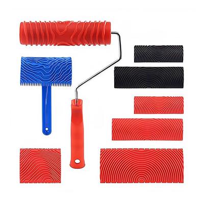 Wood Grain Painting Tools, Wood Grain Paint Roller Handle, DIY Wood Grain Rubber Painting Tools, Textured Roller, Wood Grain Roller Handle, 8-piece Se