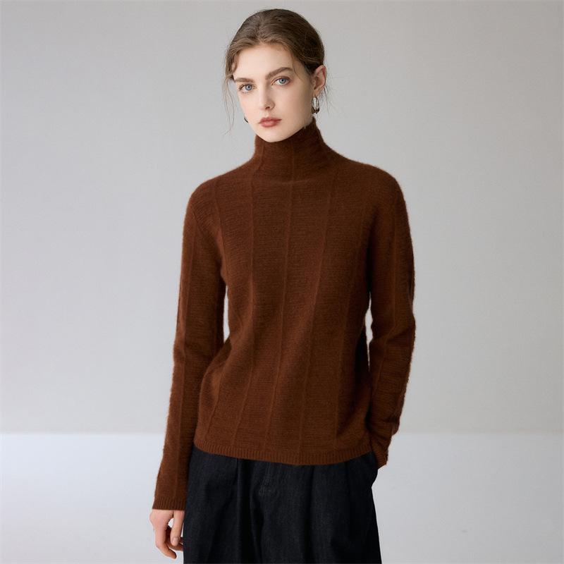 Women's High Neck Loose-Fit Cashmere Sweater - Soft, Slimming, Solid Color, Fluffy Knit Pullover Base Layer.