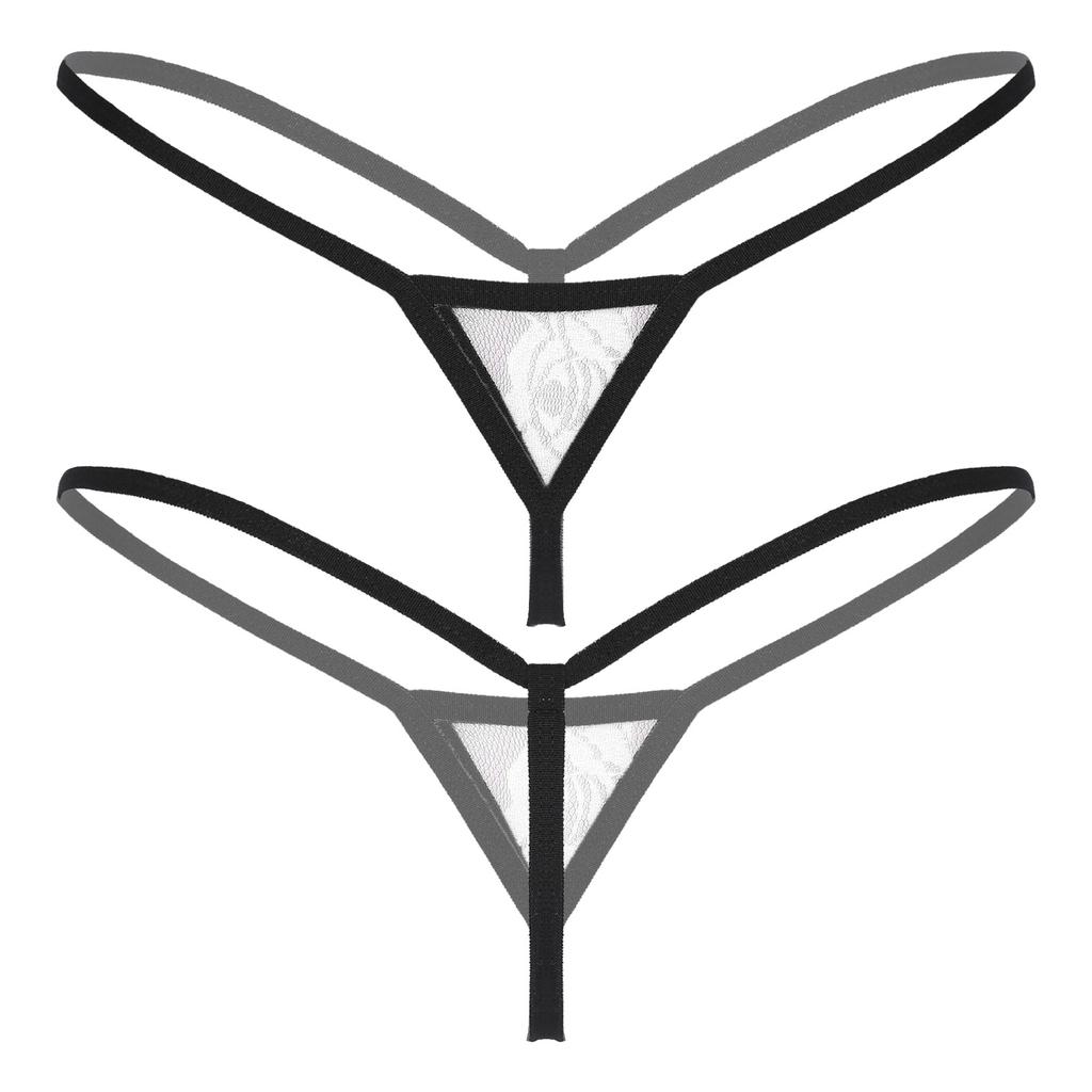 Women See-through Lace Micro Thongs G-string Low Waist Elastic Waistband T-back Lingerie Underwear