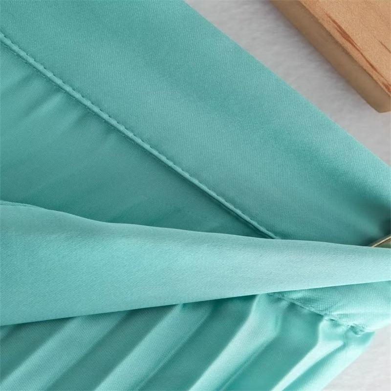 Women Fashion Solid Color Pleated Satin Midi Skirt Vintage High Waist Zipper Loose Female Skirts Streetwear