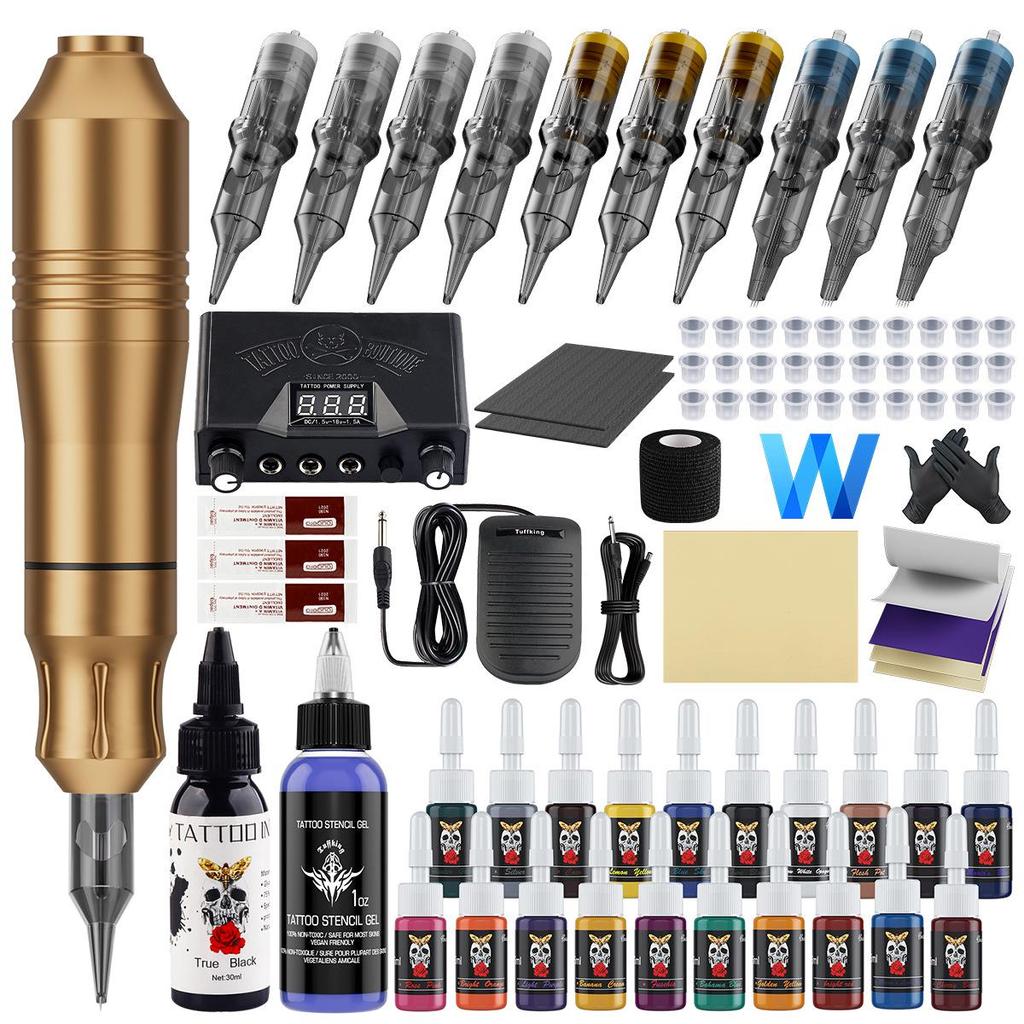 Best-Selling Beginner Tattoo Kit: Motorized Pen with Liner & Shader Equipment, Includes 20 Pigment Colors