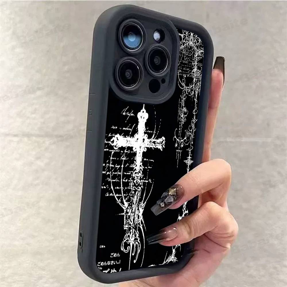 Gothic Cyber Sigil Cross Phone Case For iPhone 17 16 15 14 13 12 11 Pro Max 16E Plus INS Soft Cover