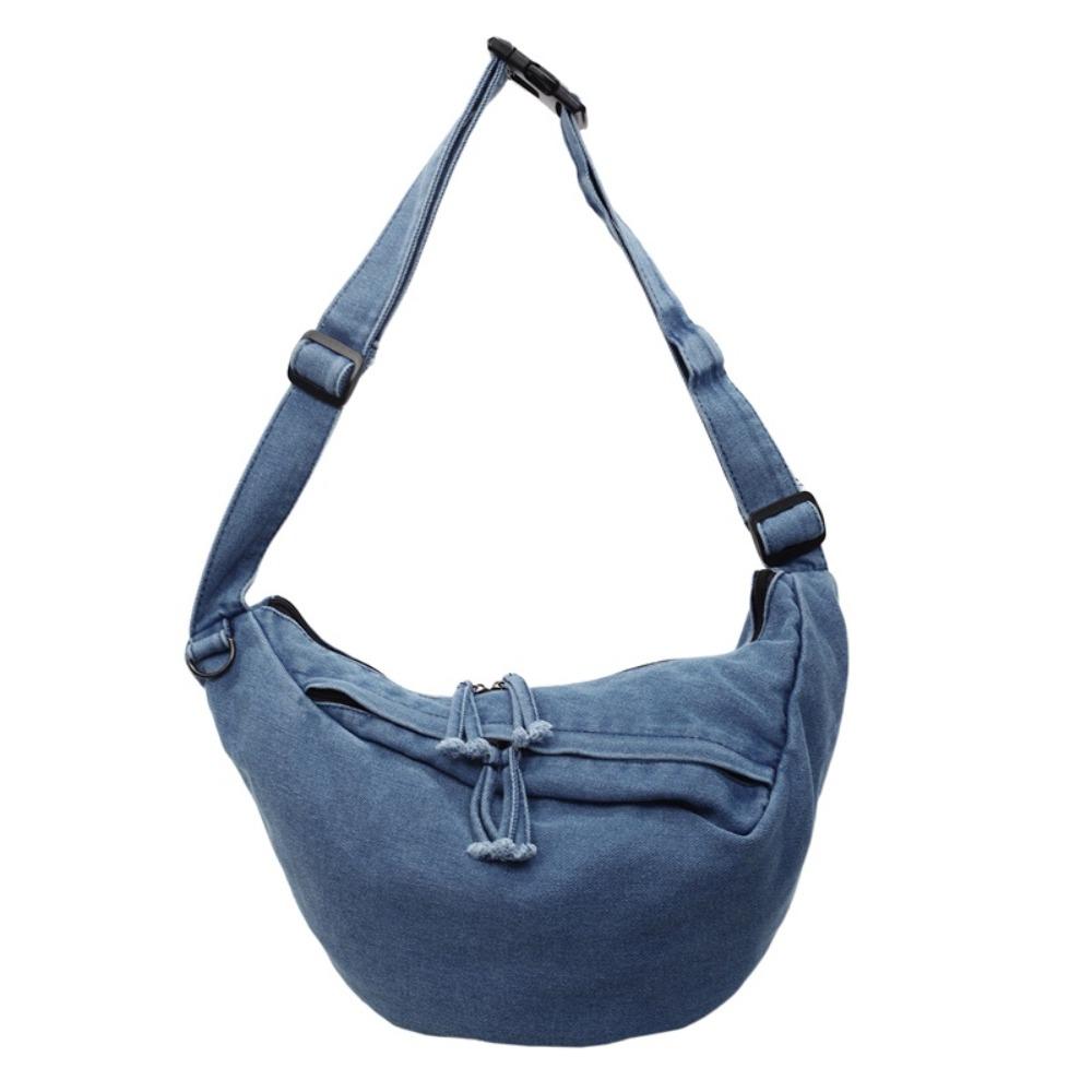 

Adjustable Strap Denim Crossbody Bag American Style Casual Tote Bag Leisure Underarm Bag Commuting синий