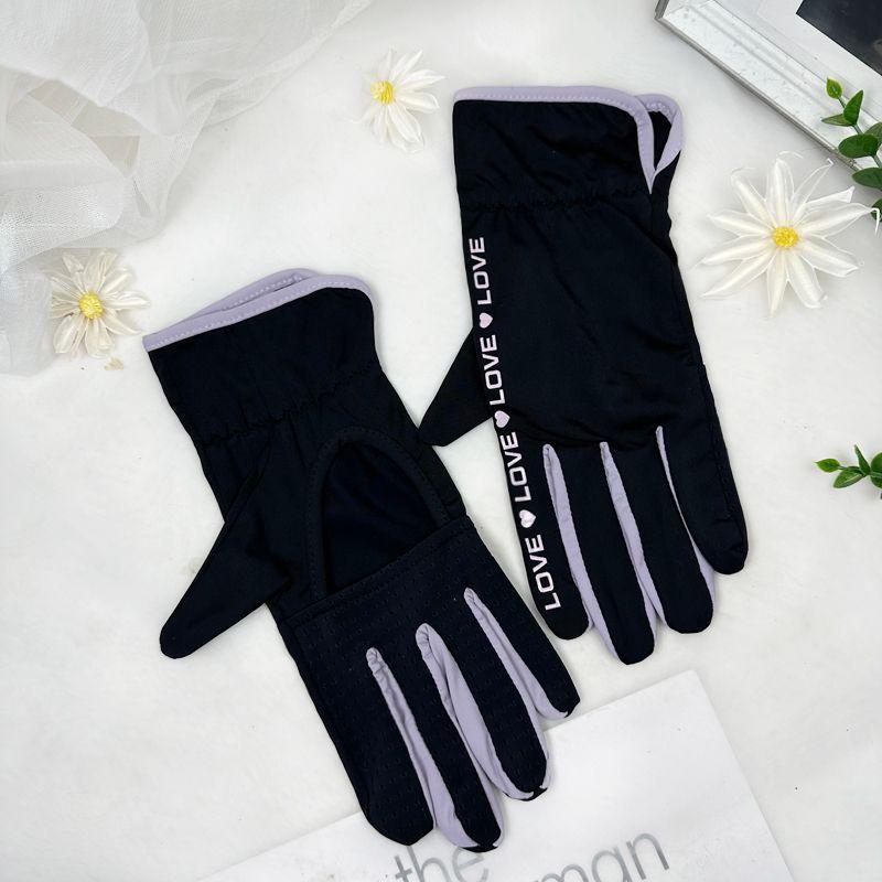 Ice Silk Sun Protection Gloves Women Summer Thin Breathable Palm Hollow Riding UV Protection Non-Slip Touch Screen