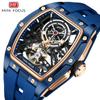 Orologio: Orologio da Uomo a Botte di Vino Cassa in Acciaio Completamente Scheletrato Automatico Meccanico Orologio da Uomo