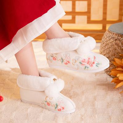 Winter Warm Snow Boots for Women Fashion Non-Slip Embroidered Ankle Booties Shoes With Faux Fur Lining Women's Comfortable Fuzzy Walking Short Boots