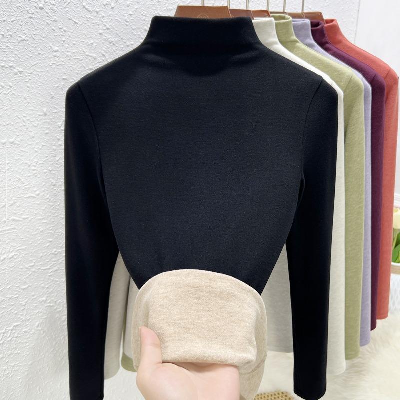 

Осень и зима новый теплый флисовый полуводолазка нижняя рубашка женский кашемир шелк верхняя одежда флис теплый топ женский M чёрный