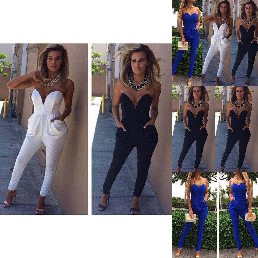 Damen Elegant Clubwear V-Ausschnitt Playsuit Bodycon Jumpsuit Perfekt Für Partys