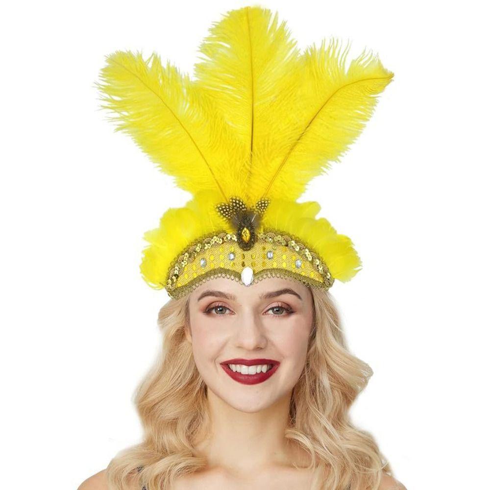 Exquisite Sequin Feather Headband Vintage Masquerade Hair Band  Dance Show