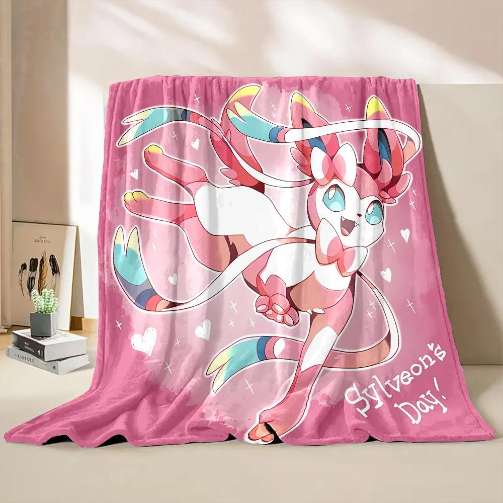 Multiple Sizes Pokemon Cute Sylveon Eevee Flannel Blanket for Home Sofa Office Break Blanket Children Student Kids Luxury Gifts