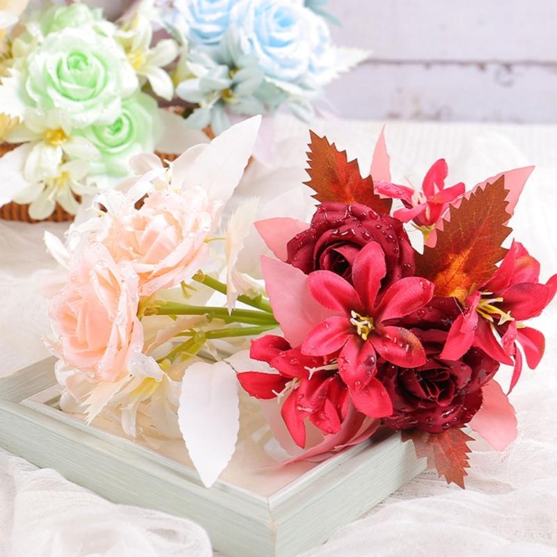 Artificial Flowers Artificial Rose Flower Bouquet for Wedding Party Decoration, Realistic Flower Table Centerpiece Decor