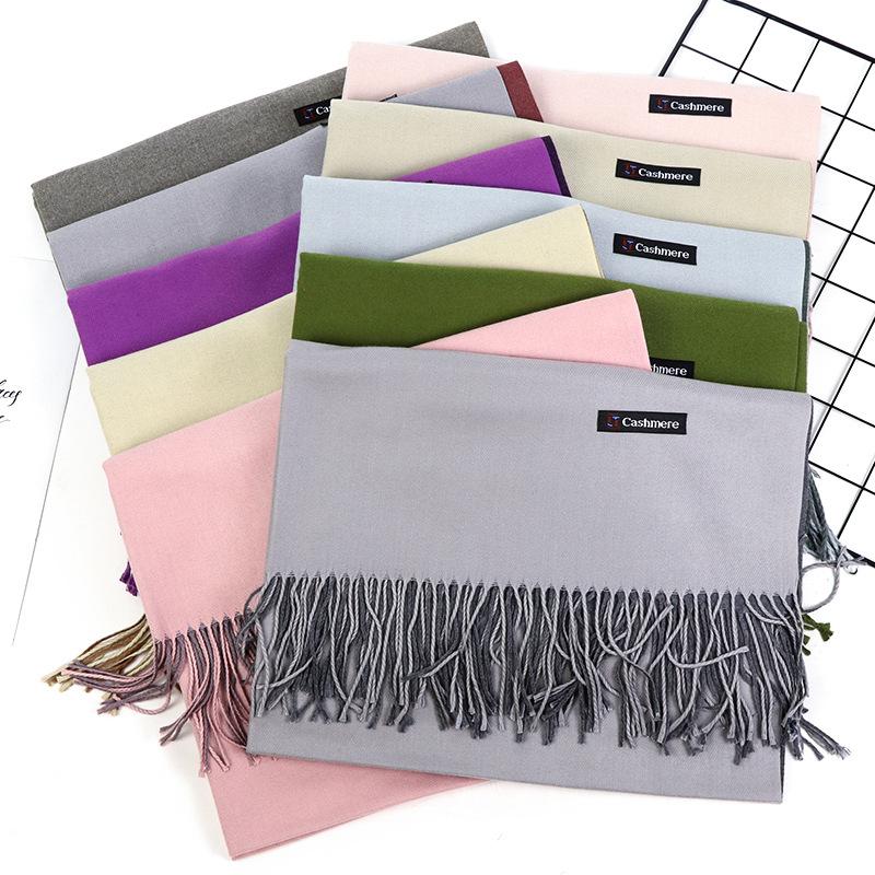 New Double Sided Winter Women Cashmere Solid Scarf Pashmina Shawls And Wraps Female Foulard Hijab Wool Stoles Head Scarves