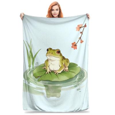 Charmante Frosch auf Seerosenblatt Decke Multifunktionale Fleece Sofa Überwurfdecke für Zuhause Schlafzimmer Reisen Decken Bettbezug Steppdecke