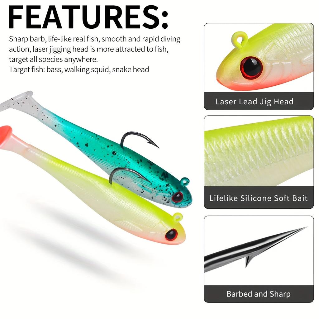 Soft Plastic Fishing Lure, Capture Bait for Home Fishing - 3.5 Inches/2.7 Inches Realistic Simulated Paddle Tail Design,