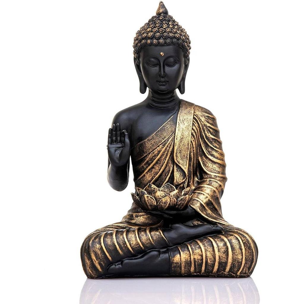 Meditating Sitting Buddha Statue Showpiece Idol Home Decor Living Room Gifts Decorative Showpiece - 27 Cm (Resin, Black, Gold)