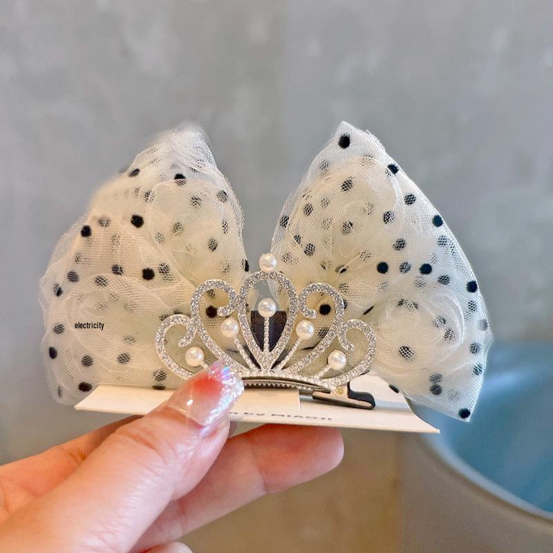 3D Rose Birthday Crown Hair Clip for Girls - Korean Style Polka Dot Bow Headwear