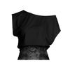 Women's Off Shoulder Lace Patchwork Short Sleeve Blouses Slim Fit Elegant Tee