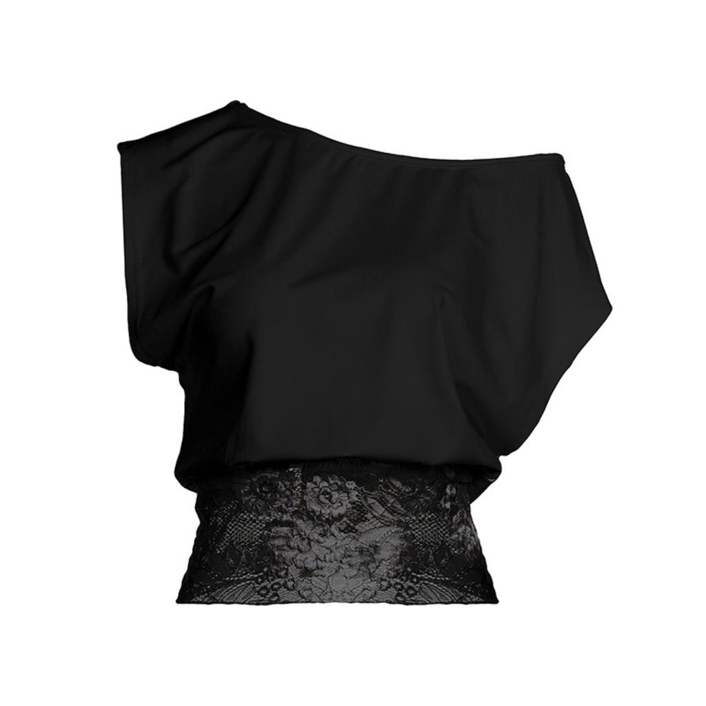 Women's Off Shoulder Lace Patchwork Short Sleeve Blouses Slim Fit Elegant Tee