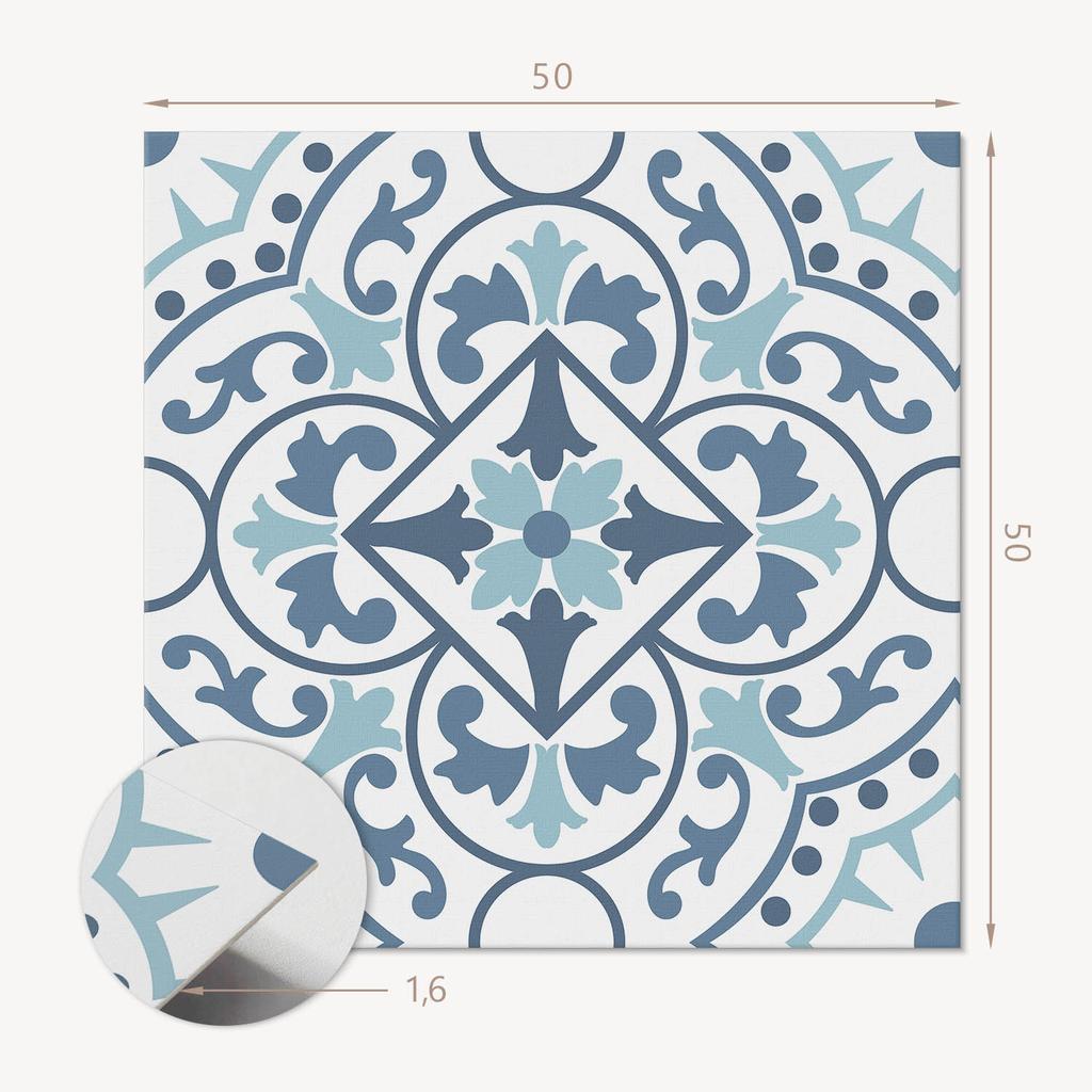 Set of Self-Adhesive Tiles with Ornamental Plant Pattern 4x50x50 Cm