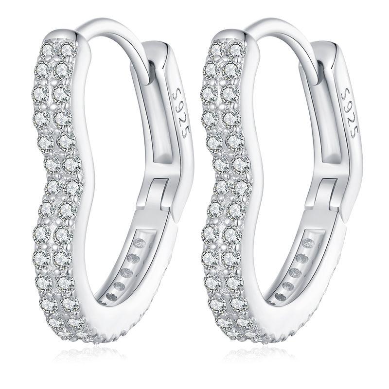 WOSTU 925 Silver European Simple CZ Ear Buckles Heart Hoop Earrings for Women Wedding Gift Minimalism Jewelry E737