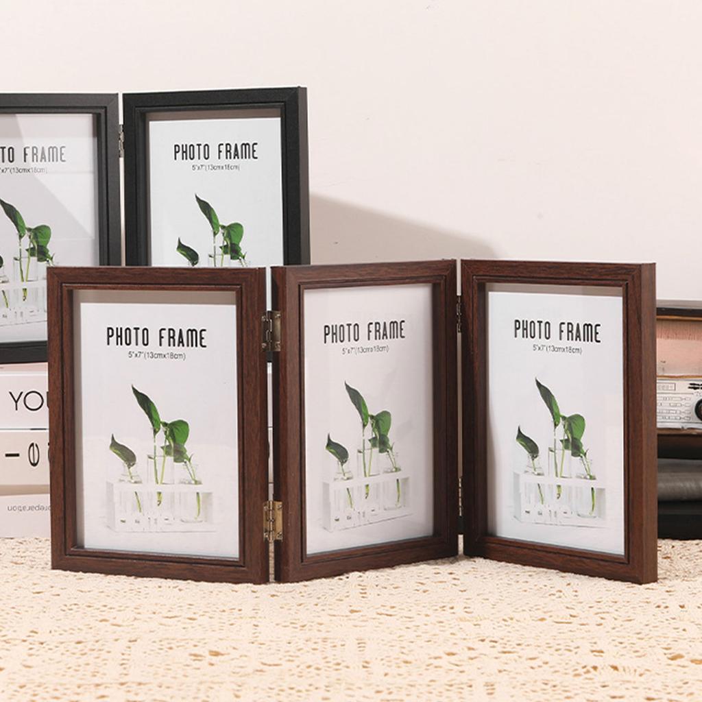 Picture Frame Hinged Folding Collage Photo Frame Multiple Wooden Desk Picture Frame with Glass Front Tabletop Decors
