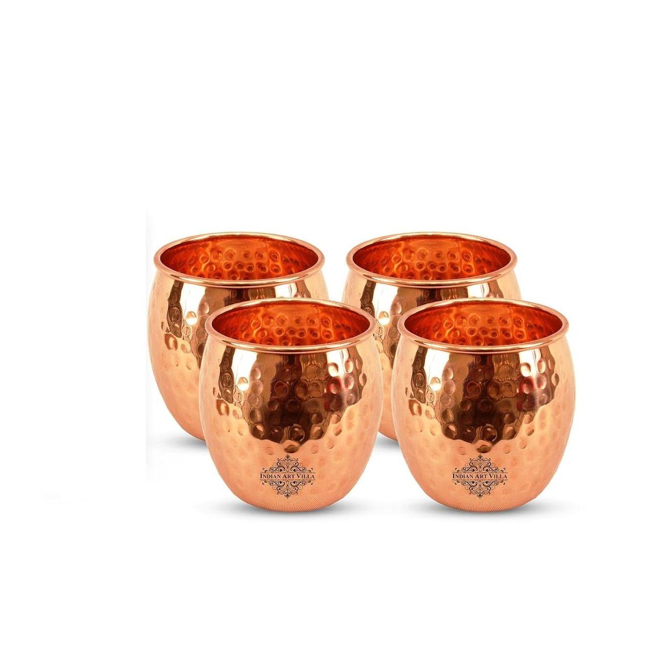 

Copper Glass Tumbler, Hammer Design, Drinkware, 550 ML Each, Set of 4