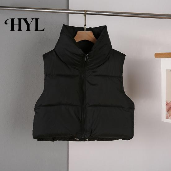 Cotton Waistcoat Winter Women Vest Coat Stand Collar Neck Protection Thickened Padded Zipper Closure Cold Weather Cardigan Sleeveless Solid