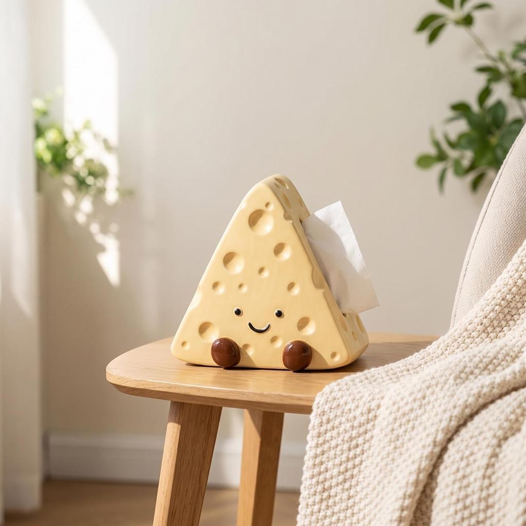 Cheese Tissue Box Holder Whimsical Ceramic Sculptural for Living Room
