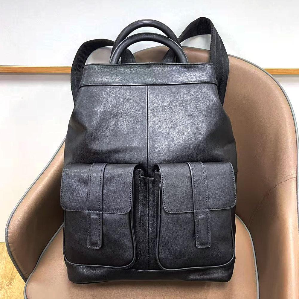 Black Large Backpack Simple Casual Men'S First Layer Cowhide Backpack Business Travel Computer Backpack