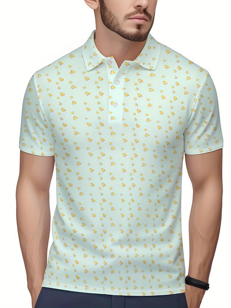 Men'S Short-Sleeve Polo Shirt with Flat Digital Print Pattern - No Texture