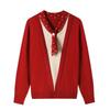Women's Elegant Mock Layer Knit Sweater with Scarf Collar