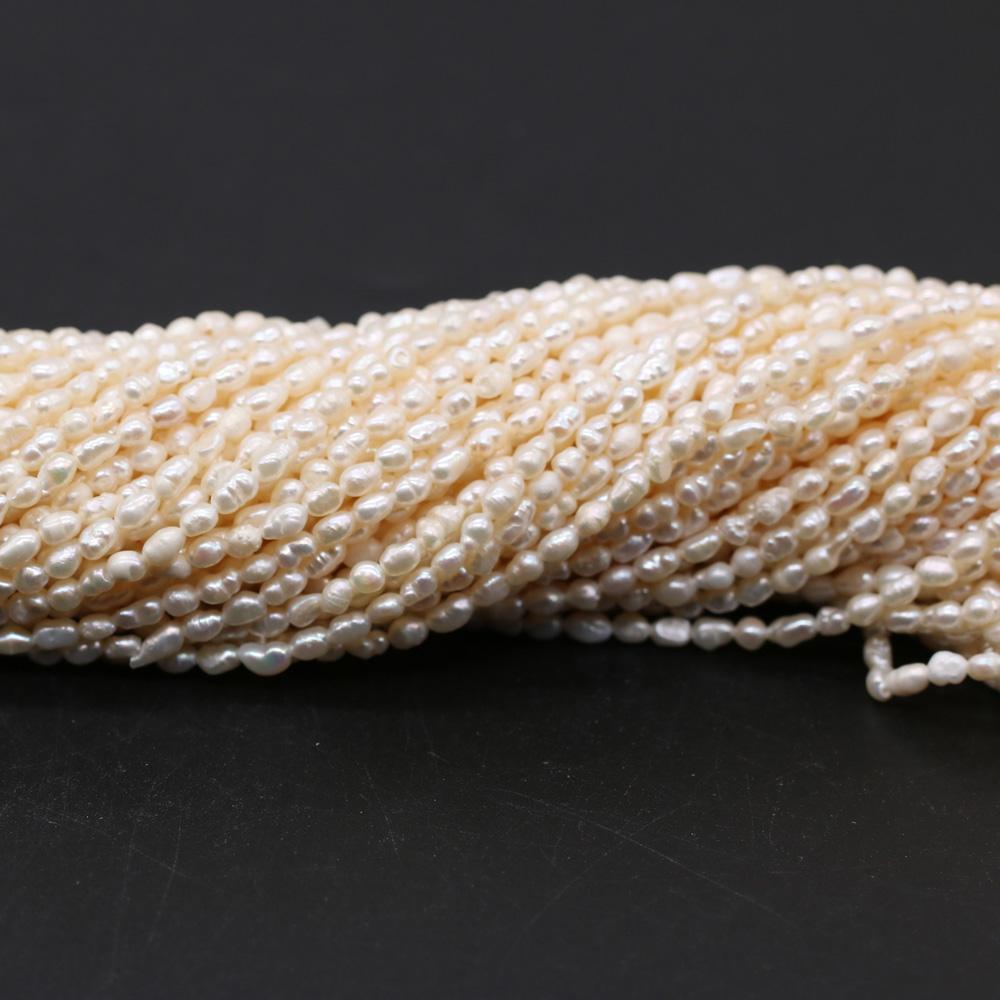 1String, 3-4mm White Natural Freshwater Pearls, Handmade Rice-shaped Pearl Beads for Jewelry Making DIY Necklace Bracelet Accessories 36cm