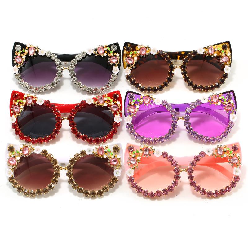 New personalized exaggerated handmade diamond sunglasses, European and American fashion B cat eye party glasses trendy sunglasses