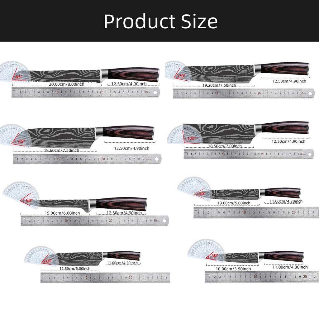 Kitchen Knives 7CR17 High Carbon Stainless Steel Damascus Drawing Gyuto Cleaver Set Slicer Santoku Knife Chef Knife