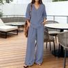 1116 New European and American Style V-neck Linen Wide-Leg Pants Set Women's Summer Casual Loose Two-Piece Trendy Style