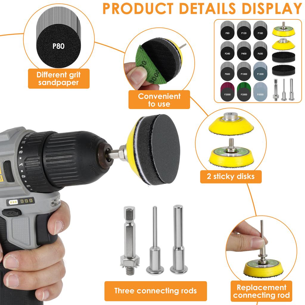 50/160/240Pcs 2/3 Inch 50mm Sanding Discs Pads 80-5000 Grit Abrasive Polishing Pad Kit For Drill Grinder Rotary Tools Sandpapers