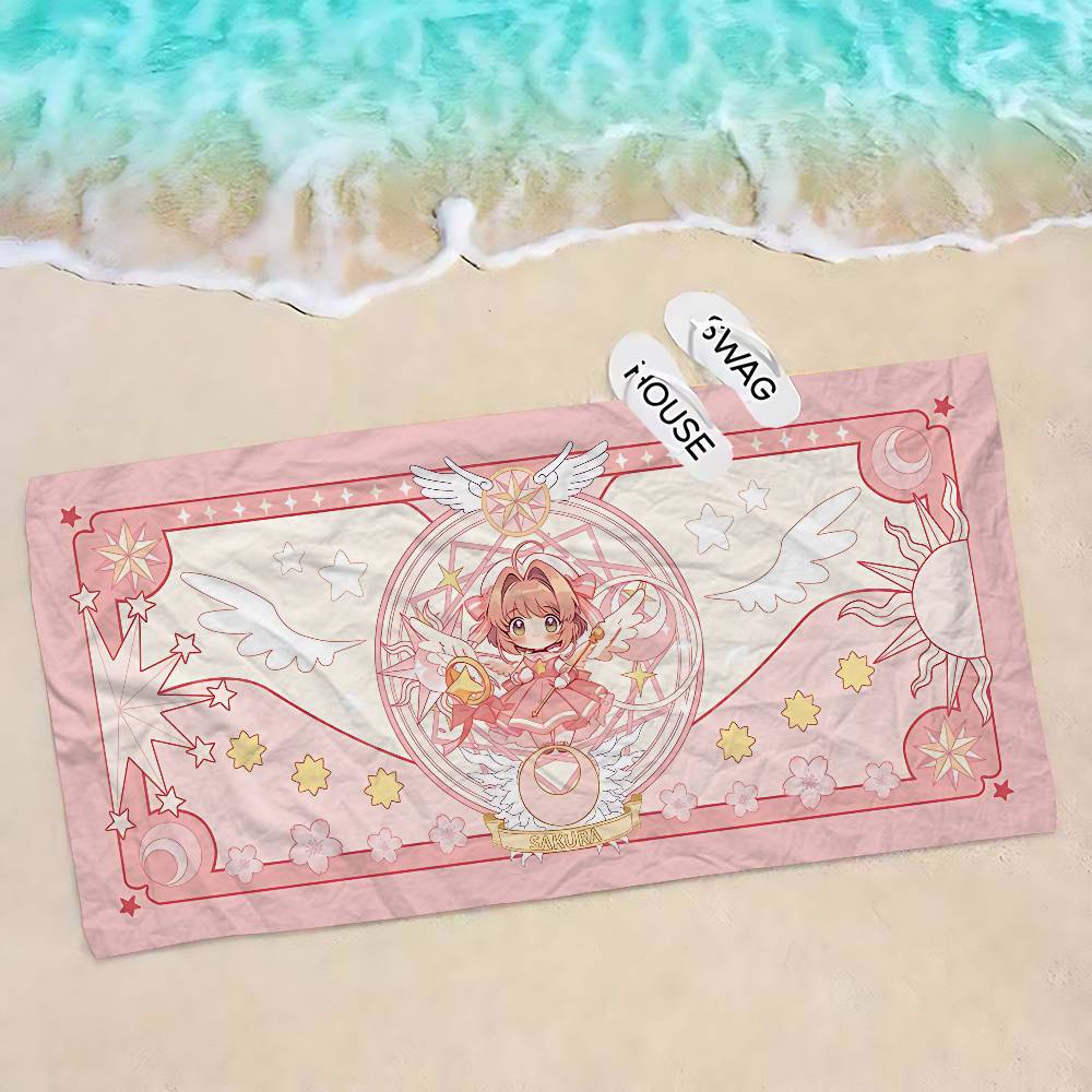 Cardcaptor Anime Sakura Microfiber Printed Beach Towel Mountain Climbing Yoga Beach Swimming Running Absorbent Soft Towel