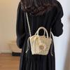 Yogodlns Stroh Handgefertigt Sommerurlaub Gewebt Damen Floral Dekor Kleine Umhängetasche Böhmisch Strand Reise Korb Crossbody Taschen