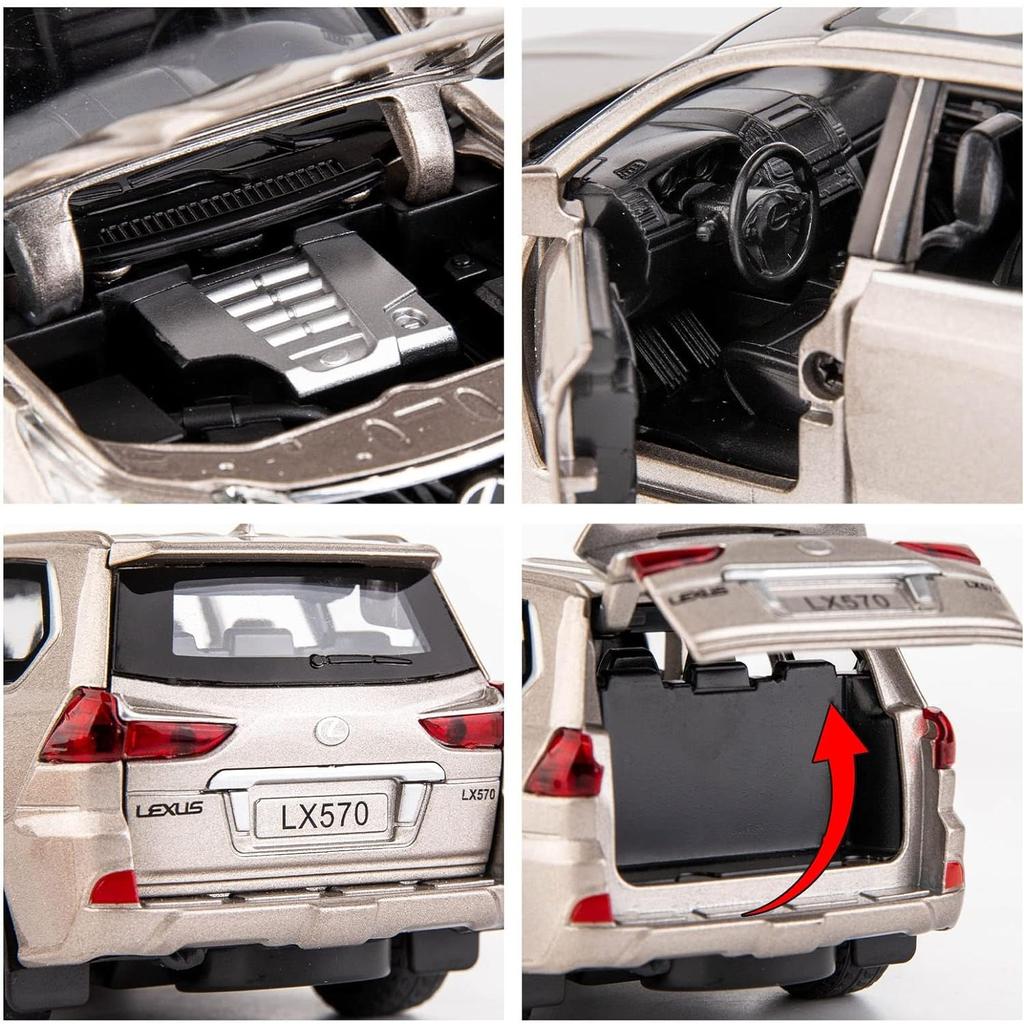 1/32 Scale Lexus LX570 Off-Road In Luxury SUV Model Car, Zinc Alloy Pull Back Toy Car with Sound and Light for Kids Boy Girl Gift