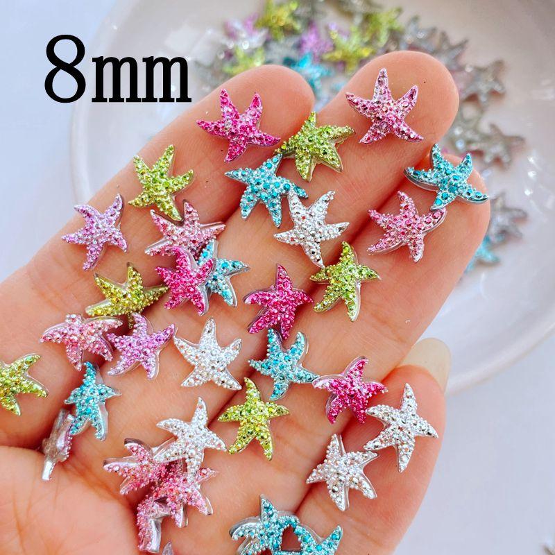 100Pcs New Cute Resin 8mm Cartoon Small Starfish Series Flat Back Fit Phone Deco Parts Embellishments for Hair Bows Accessories