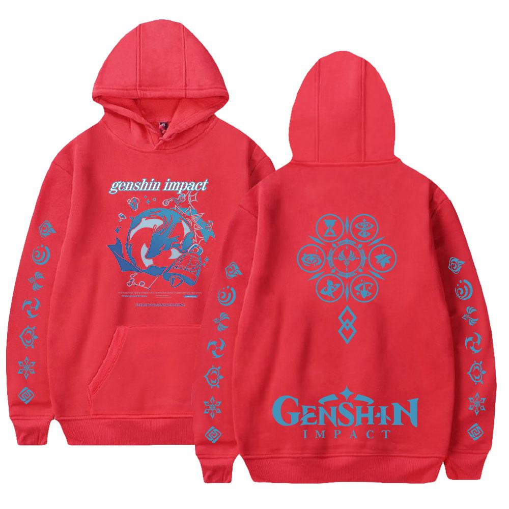 

Мода Genshin Impact Мужские Женские Толстовки Осенние Повседневные Пуловеры Толстовки с капюшоном Модные Косплей Толстовки Хип-Хоп Толстовка Одежда XXS красный