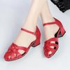 Cowhide Female Sandals Low Heel Women Genuine Leather Sandals Close Toes Summer Beach Shoes Ladies Sandals Casual Shoes 34-42