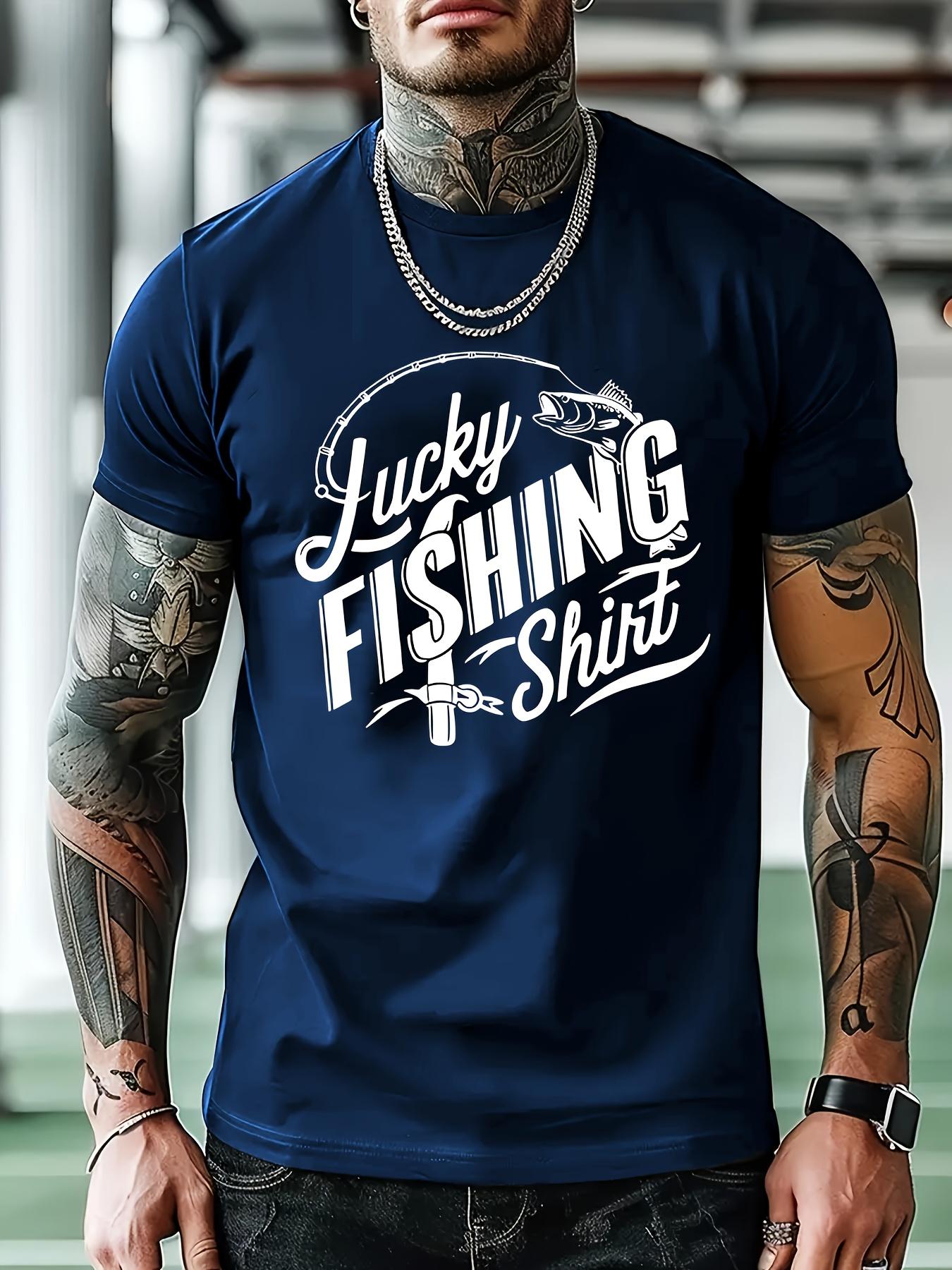 Lucky Fishing Shirt Graphic Tee - Olive Green Casual Summer T-shirt with Fish & Hook Design XL