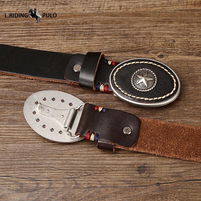 Personality Trend Wild Thick First Layer Cowhide Smooth Buckle Belt Men's Genuine Leather Buckle Retro Belt