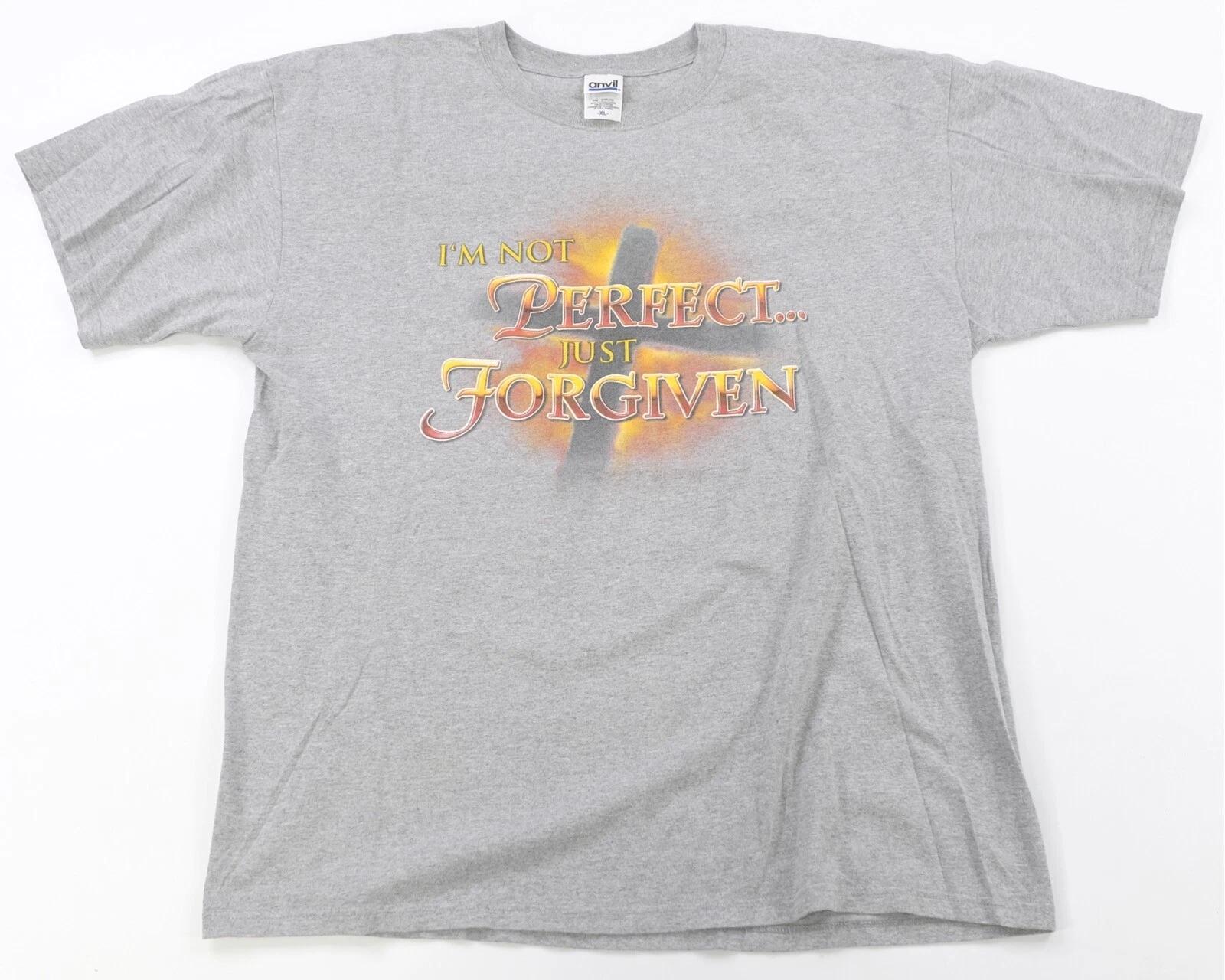 Rare Vintage ANVIL I’m Not Perfect Just Forgiven T Shirt 2000s Religious Gray XL S