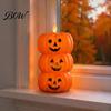 Spooky Holiday Home Accents Halloween 3 Tier Stacked Pumpkin Candle Light, Flickering Flameless LED Fall Atmosphere Ornaments Candle, Battery Operated